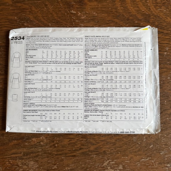 Simplicity 2534 Girl’s Coordinates Pattern (Dress/Vest/Coat) Sizes 3-6 - Picture 2 of 3